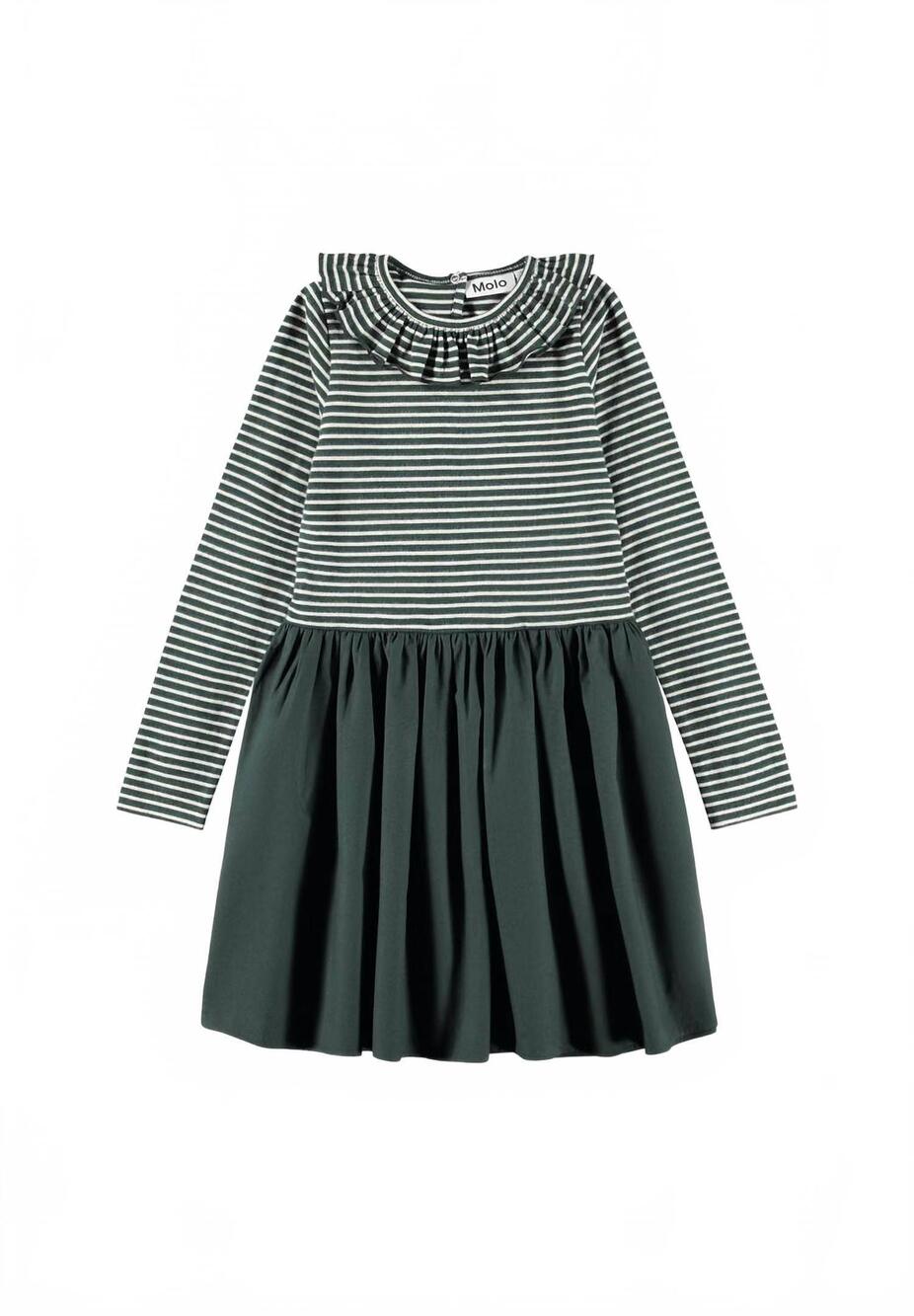 NEW MOLO girls cybilla ruffle collar striped dress in taxus pearled